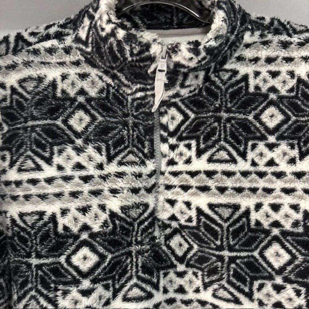 Prince & Fox 1/4 Zip Pullover Black White Geometric Fleece XL Winter Lodge Cozy